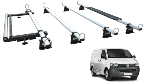 TITAN WorkReady Van Roof Rack 4 Bars & Aerofoil AND ROLLER - Compatible Fittings to fit a VW TRANSPORTER T5 - T6 T6.1 VAN