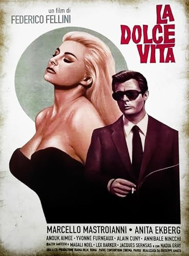 KUSTOM ART Dekoratives Poster für die Wand, Serie Filme, Feiern, das süße Leben mit Marcello Mastroianni und Anita Ekberg, Kunstdruck auf beschichtetem Papier, 40 x 30 cm, ohne Rahmen