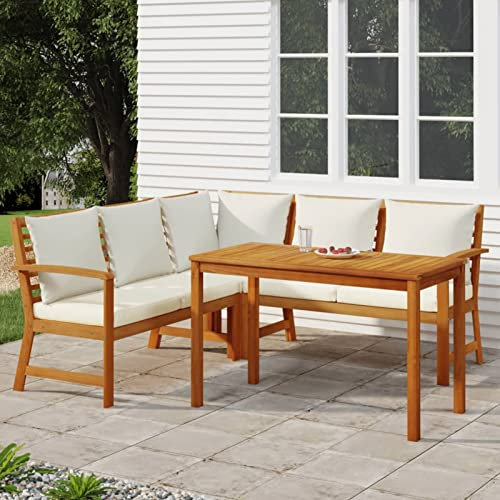 SECOLI 4-tlg Lounge Gartenmöbel Sitzgruppe Holz mit Kissen Garten Loungemöbel Balkonmöbel Lounge Holz Garten-Essgruppe Terrassenmöbel Gartenlounge Set Gartengarnitur Cremeweiß