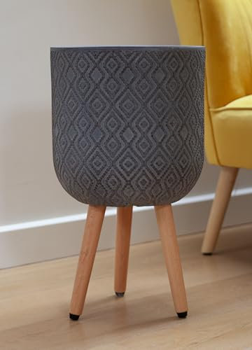 25cm Diamond Patterned Planter on Legs - Dark Lead - Indoor Plant Pot Stonelite