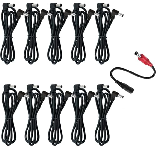 AYCRIT Cable de alimentación para pedal de guitarra en ángulo recto de 30 cm, cable de alimentación de 5,5 x 2,1 mm, ángulo recto en ambos extremos, paquete de 11, macho a macho