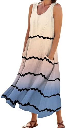 Kleid Damen Elegant Longbluse Damen Kleid Schwarz Kleid Langarm Damen Strandkleid Damen Festliche Kleider Für Damen Dresses for Women Leinenkleid Damen Leichte Freizeitkleid Mit Taschen(3-Khaki,M)