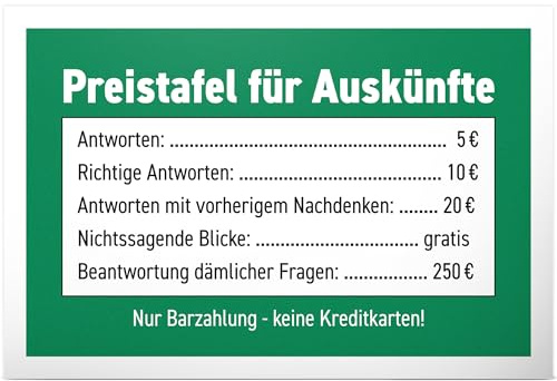 DankeDir! Preistafel Auskünfte - Kunststoff Schild 30 x 20 cm - Spruchschild Türschild Wanddeko Spruch lustig Geburtstagsgeschenk - Partydeko Deko Party Geschenkidee Kollegen Freunde Geschenk