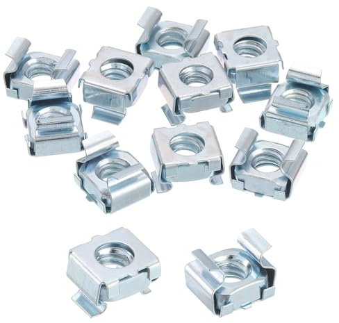 sourcing map 1/4-20 Cage Nut, 10Pcs Snap-in Cage Nuts, Carbon Steel Zinc Plated Metric Nut for Server Rack Cabinet, Silver