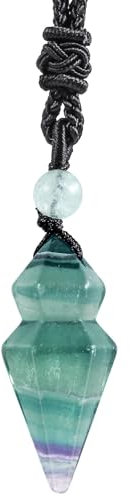 KYEYGWO Natural Fluorite Crystal Necklace for Women Men, Clear Quartz Pendant Spiritual Jewellery with Adjustable Rope