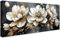Mit Rahmen Leinwand Bilder Beige Pfingstrosen Blumen Bild auf Leinwand Malerei Poster Kunstdrucke Graue Goldene Blätter Bild Wandbilder Heim Restaurant Wohnzimmer Schlafzimmer Wanddekoration 50x120cm