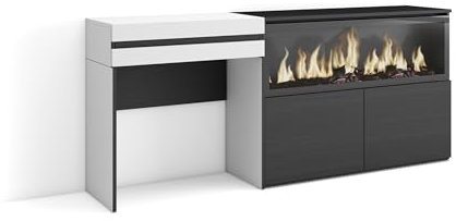 Skraut Home | Schminktisch | Frisiertisch mit Stauraum | 177x75x35 cm | mit Schublade | Elektrokamin XXL | Moderner Stil | Weiß