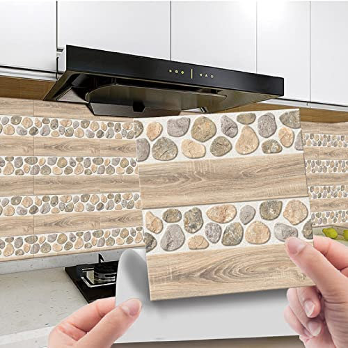 Dunxiles Fliesenaufkleber Mit Kieselsteine zum Aufkleben Auf Fliesen zum Abziehen und Aufkleben von Bodenfliesen Selbstklebende Fliesenaufkleber für Wohnzimmer Badezimmer Dekor 20 Pcs (10 x 10 cm)