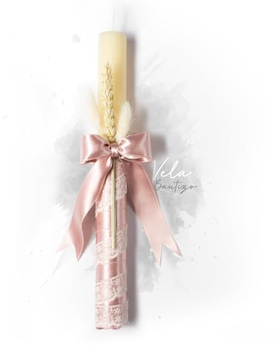 Taufkerze Paten zum Verschenken, Taufkerze, Mädchen, handgefertigt, natürliches Bienenwachs, weiße Muschel (Rosa)