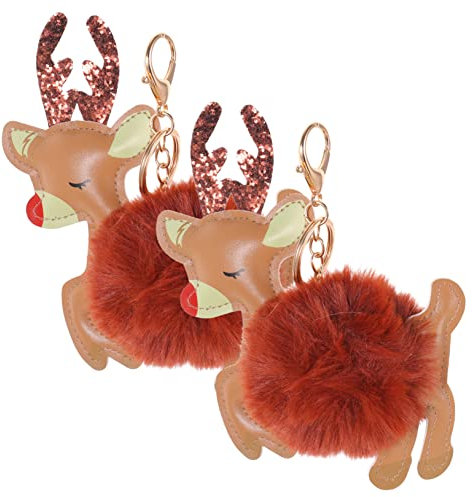 SOIMISS Elch Schlüsselanhänger Set Plüsch Weihnachten Schlüsselanhänger Pompom Schlüsselanhänger Elch Schlüsselanhänger Handtasche Charme Ästhetischer Schlüsselanhänger Auto Schlüsselanhänger Frauen