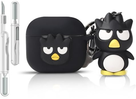 Folaxshoo Kompatibel mit AirPods 4 Generation Cute Cartoon Funny Case Cover mit Puppe und Reiniger Kit (Black Bird)