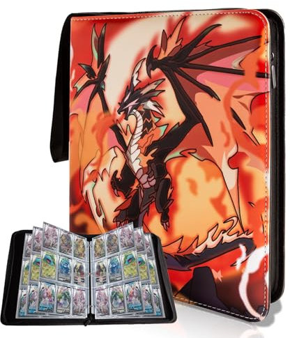 REDORELA Trading-Card-Binder 9 Pockets for Pokemon-Card-Binder Waterproof Album for Cards with Zipper Collectible Holders for Sports & Game Cards Folders Portable Wristband(Bright Orange 900 Slots)