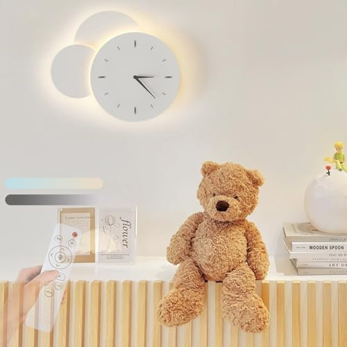 TZSMUM LED Kreative Uhr Wandleuchte mit Fernbedienung Wandlampe Innen 22W Dimmbare 2700K-6500K Wandbeleuchtung Moderne Weiß Nachttischlampe Treppenhaus Wohnzimmer Schlafzimmer Flur (Kreis)