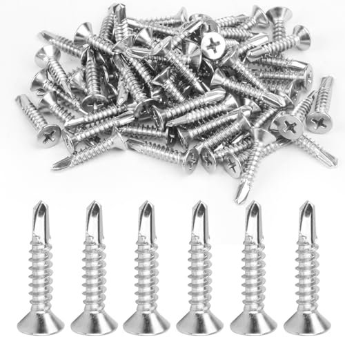 150 PcsSelf Drilling Screws for Metal, Stainless Steel Self Tapping Screws for Metalwork, Self Tapping Metal ScrewsFlat Head Cross Countersunk Screw for Roofing Sheets(M4.8 * 25mm)