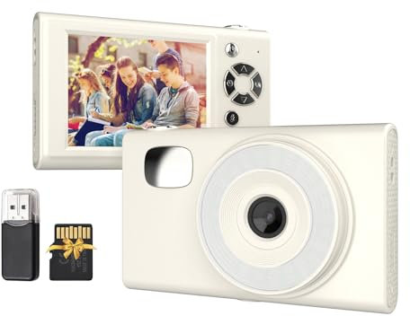 Camnoon Cámara de video digital 1080P de 48 MP, pantalla IPS de 2.8 pulgadas, enfoque automático, zoom de 16X, batería de luz de relleno LED integrada con tarjeta TF de 32 GB, lector de tarjetas USB