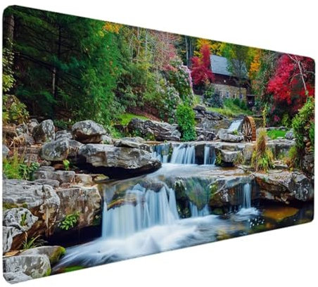 Tapis de Souris de Jeu, 1200x600x3mm XXL, Tapis Bureau Antidérapant Étanche, sous-Main Souris à Bords Cousus pour Gamer, Ordinateur, PC Tapis Souris Gamer Rouge forêt 0-E