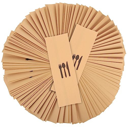 COLLBATH 100pcs Paper Cutlery Holders Portable Cutlery Chopstick Paper Sleeves Silverware Set Utensil Bag