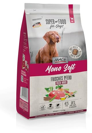 Mac's Halbfeuchtes Hundefutter, weiche Textur, hoher Fleischgehalt, verschiedene Geschmacksrichtungen, 1,5 kg, Pferd