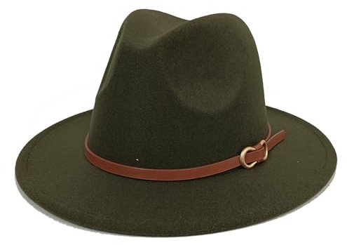 HEYANN Fedora Chapeau pour Homme en avec Large Bord pour Homme - Chapeau Classique Panama Chapeau pour Femme - Trilby pour fête, Vert Kaki, M