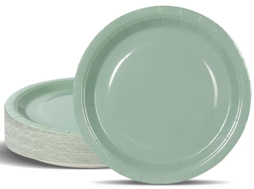 PYAILI Stoviglie per Feste Verde Erba 50 pezzi Piatti di Carta per Feste in 18 CM Piatti Carta Getta Rotondi per Compleanno