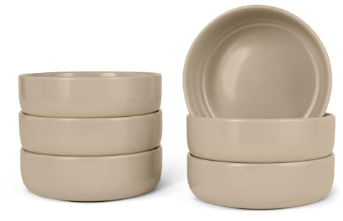 Amazon Basics Glazed Stoneware Bowls, 6-Piece Set, Dishwasher-Safe, 13.97cm, Linen Gray