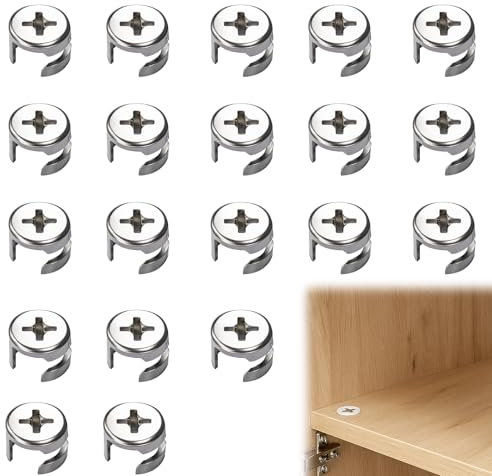 Huybaa Tornillo Union Muebles,20 unidades de conectores excéntricos para muebles - 15 x 12 mm - Aleación de Zinc - Accesorios Duraderos para Armarios, Cajones y Paneles de Muebles
