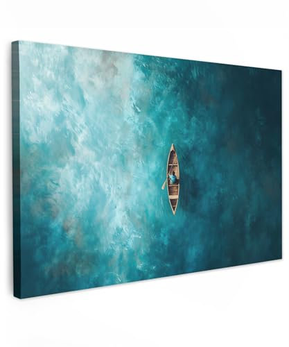MuchoWow© Leinwand Groß 120x80 cm XXL Deko Schlafzimmer Aesthetic Leinwandbilder Wohnzimmer Gemälde Foto Geschenk Living Room Decoration Boot - Wasser - Blau
