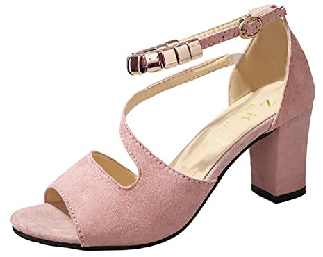 Scarpe con tacco da donna, comode, casual, con punta aperta, con tacco, fibbia regolabile, scarpe estive, piedi confortevoli, décolleté ergonomiche da donna, Colore: rosa., 39 EU