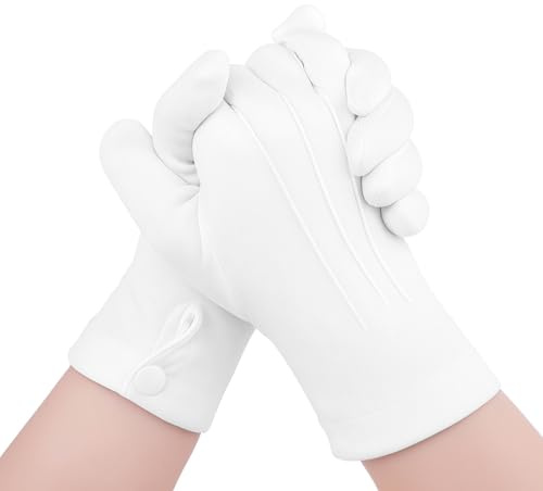Jecdfs Weiße Baumwollhandschuhe mit Ziernähten, 2 Paar für formelle Anlässe, Schmuckinspektion, Gastronomie und mehr – 23 cm lang, flexibel und rutschfest