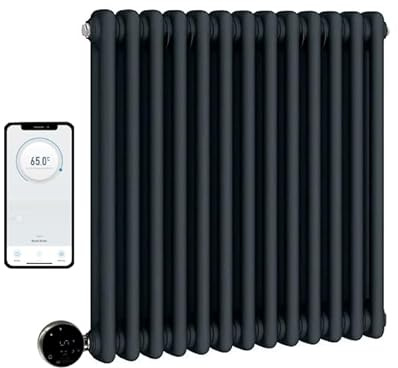 Manissa Wifi Electric 2 Column Anthracite Smart Radiator 600mm H x 425mm W | Smart WiFi Controlled, Traditional Design, 7 Day Programming, Cast Iron Type, App Compatibility, Old School Style