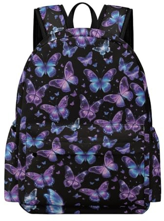 CSSGUOTOU Butterfly Backpack, Butterfly School Bag, 17 inch Butterflies Rucksack, Purple Butterflies