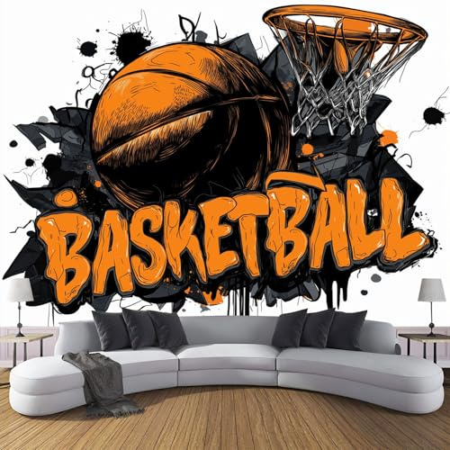 ANALTIRCE 3D Wall Mural Graffiti Basketball Print Photo Wallpaper, Luxury Non-Woven Wall Mural Decoration Poster Simple Stripes Picture 200×150cm Design Wallpaper for Living Room