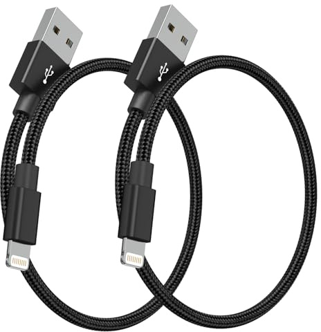 FOXSEA iPhone Ladekabel, 2Pack 0.3M USB A auf Lightning Kabel für iPhone | USB A auf Lightning Kabel Nylon Lightning Schnellladekabel für iPhone 14 13 12 11 Pro Max, Mini, XS XR, SE