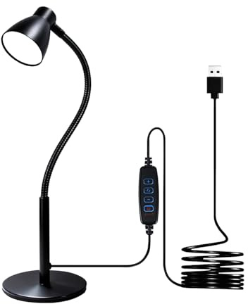 CeSunlight LED Desk Lamp for Home Office with USB Powered Cable, CRI>90, 3 Color Modes and 10 Brightness Levels, 6W Flexible Gooseneck Desk Light for Reading, Office Lighting, Working and Study