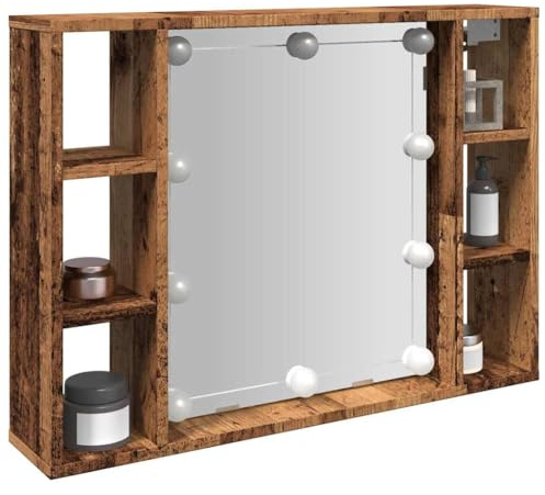 QJBSAVVA Spiegelschrank mit LED Altholz 76x15x55 cm Holzwerkstoff Wandmontage Bad Badezimmer platzsparend für Schlafzimmer Flur Wohnzimmer