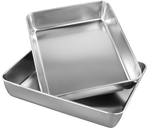 YUENPUN 2 Stück Backblech Edelstahl, 30,5 x 24,2 x 5,2cm und 36,5 x 28,7 x 5,5cm Edelstahl Kuchenblech Rechteckig, Silber Ofenbleche für Backofen