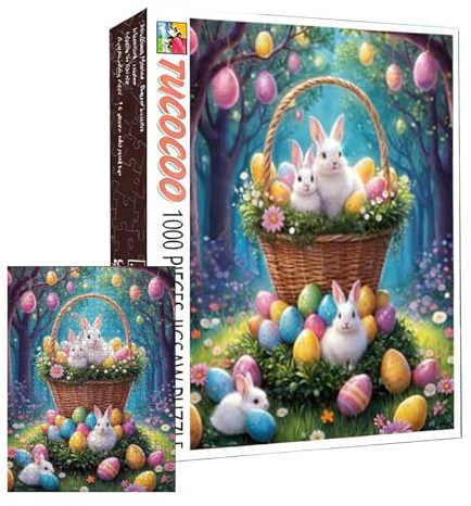 Easter Puzzle 1000 Pieces - Colorful Jigsaw Challenging Game, Bunny Puzzlee, Large 27.5x19.7 Inch Easter Puzzle for Adults, Fun Family Activity Home Decor Farmhouse Wall Art Entertainment