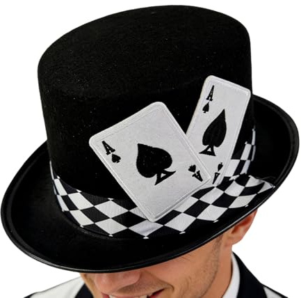 Dopsyesn Zylinderhüte für Herren - Pokerkarten Muster,Hut Für Partyauftritte,Für Professionelle Entertainer, Lehrer Im Theaterbereich, Planer Von Partys, Cosplayer, Auftritte Zu Halloween Auf Der