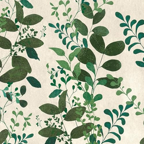 Profhome Florale Tapete 791868-GU heißgeprägte Vliestapete weiß grün oliv-grau 0,53 m x 10,05 m = 5,33 m2