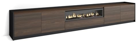 Skraut Home | TV Unit, Stand Cabinet | Entertainment Center | 310x50x37 cm | For TVs up to 80 | Electric Fireplace | Modern Style | Dark Oak and Black