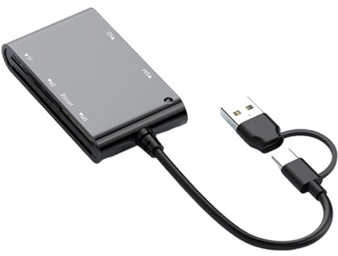 6-in-1 Multi-Speicherkartenleser Smart/MS/M2/TF/SIM/SD Kartenleser für Windows Mac, keine Anwendung erforderlich, Plug and Play (USB und Typ C)