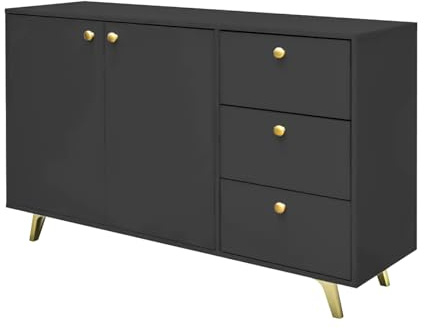 Masseno Kommode GALIO 100 cm Sideboard mit Schubladen und 4 Türen für Wohnzimmer Schlafzimmer Modern 100x41x112 cm Schwarz
