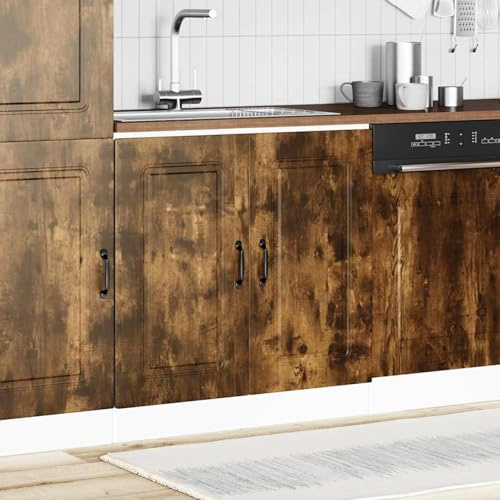 Meuble sous évier de 80 cm de large en chêne fumé – Meuble de cuisine en bois résistant à l'humidité avec pieds réglables, capacité de charge de 60 kg, pour évier encastré (série Kalmar)