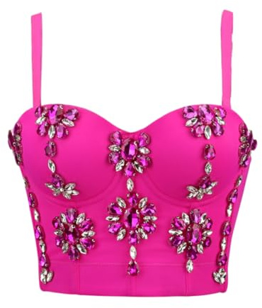 Dayaos Bustier KorsettoberteilDiamant verziertes, schmal geschnittenes Fischgräten-Leibchen-Crop-Top (L/02)