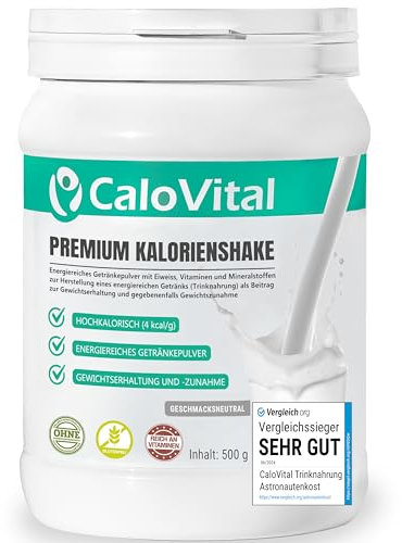 Trinknahrung hochkalorisch für Gewichtszunahme | Kohlenhydrate & Eiweiß als Kalorien Shake | Hochdosiert mit vielen Vitaminen | CaloVital - Premium Qualität aus Deutschland (Geschmacksneutral 500g)
