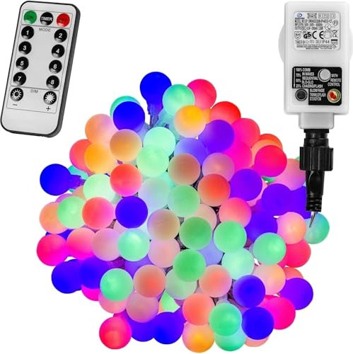 VOLTRONIC LED Partylichterkette, innen und außen, IP44, Fernbedienung, Größen- und Farbwahl, 50 LEDs, bunt