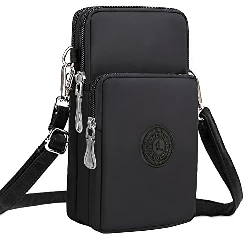 LassZone Women Crossbody Phone Bag Waterproof Nylon Crossbody Shoulder Bag Mobile Phone Purse Wallet Wristlet Small Handbags with 3 Zipper Pockets and Adjustable Strap