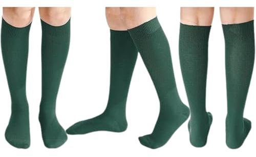 Panzy 5 pares de calcetines escolares de algodón lisos hasta la rodilla para niños/niñas (UK 42-3,5, verde botella)