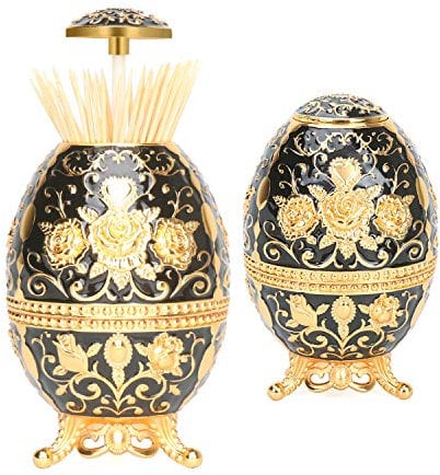 K COOL Wunderschöner, automatischer Zahnstocherhalter mit Flaschenöffner, Handpresse, einziehbarer Retro-Zahnstocherspender, Zahnstocher-Box, Zuhause, Restaurant (glänzend schwarz - gold rose)