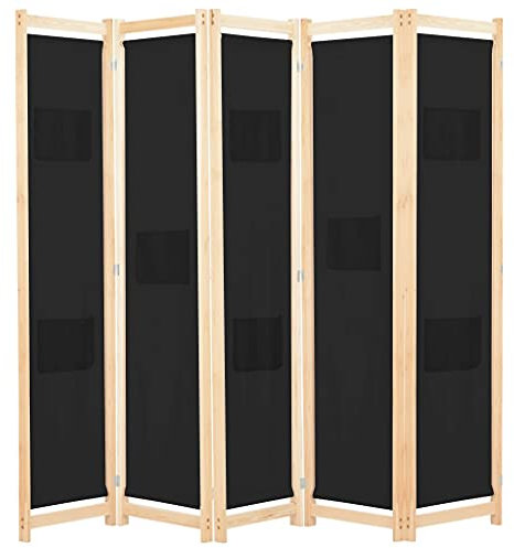 vidaXL Cloison de Séparation 5 Panneaux Séparateur de Pièce Paravent Brise-Vue Chambre à Coucher Maison Intérieur Noir 200x170x4 cm Tissu